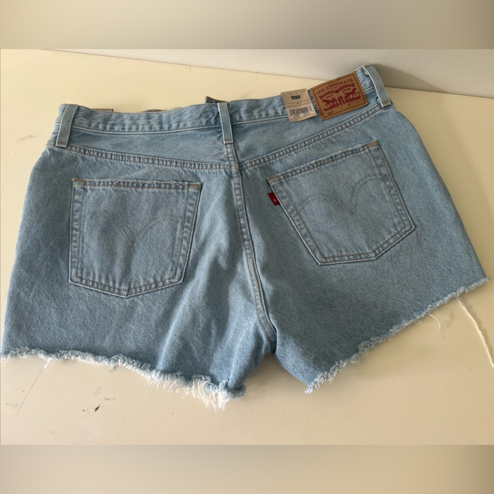 Levi's Light Blue Distressed Denim Cutoff Shorts - Women Size 34 - Picture 9 of 16
